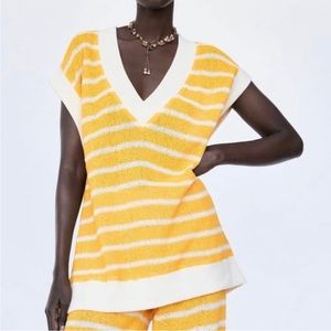 Zara | Yellow Striped V-neck Sweater Vest